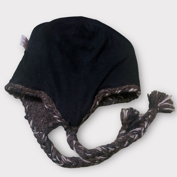 Iconic Wool Ear Flap Warm Winter Hat Made in Nepal OS Brown & Grey Ties & Tassel - Picture 4 of 8